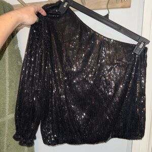 Black Sequin Off-Shoulder Top